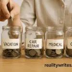 Saving money in labeled jars for sinking funds