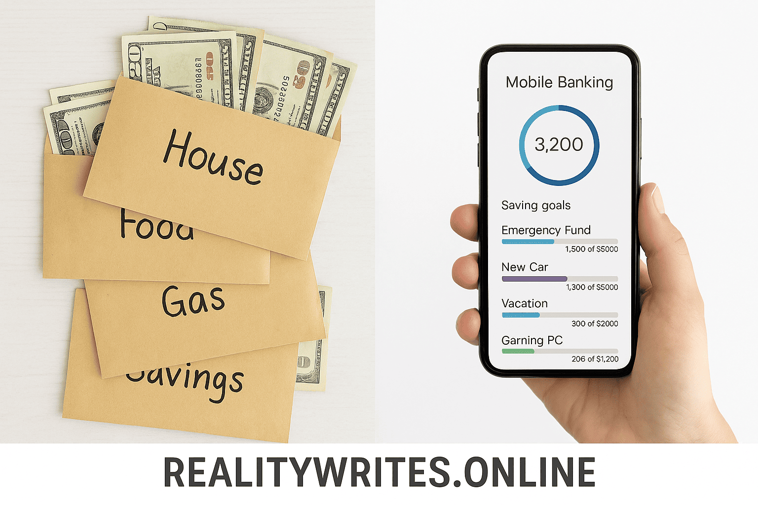 Comparing digital and cash methods for storing sinking funds.